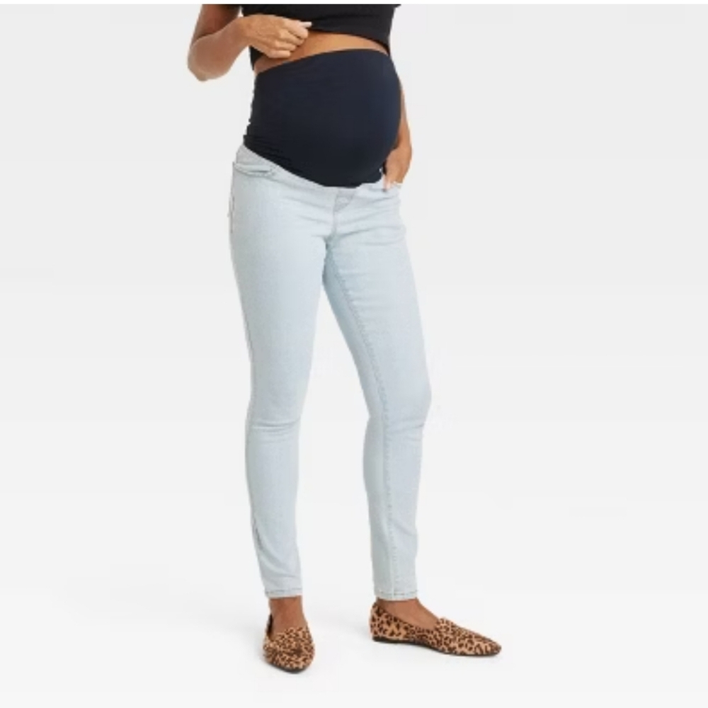 Light Blue Over Belly Skinny Maternity Pants. NWOT